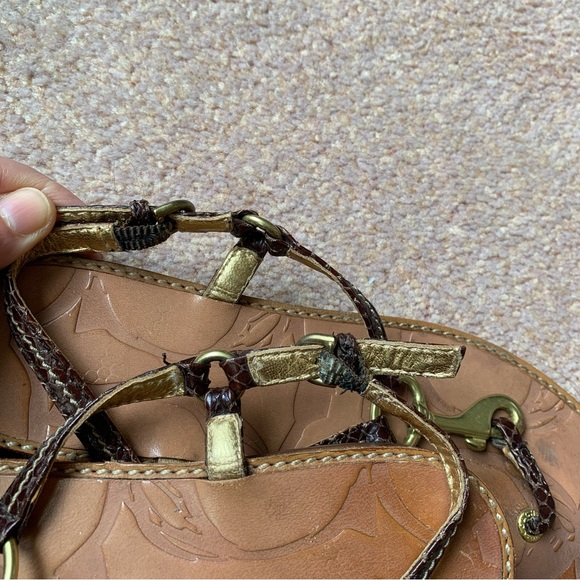 COACH Python Leather Brown and Gold Lobster Claw Thong Flat Sandal Size 5 1/2 - Picture 6 of 9